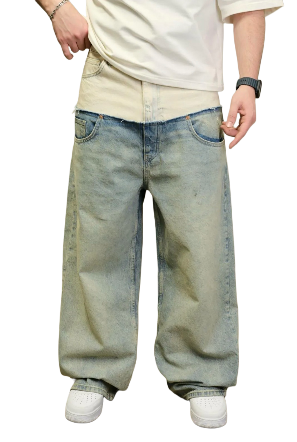 Double Jeans Bleu et Blanc de Riches Paris