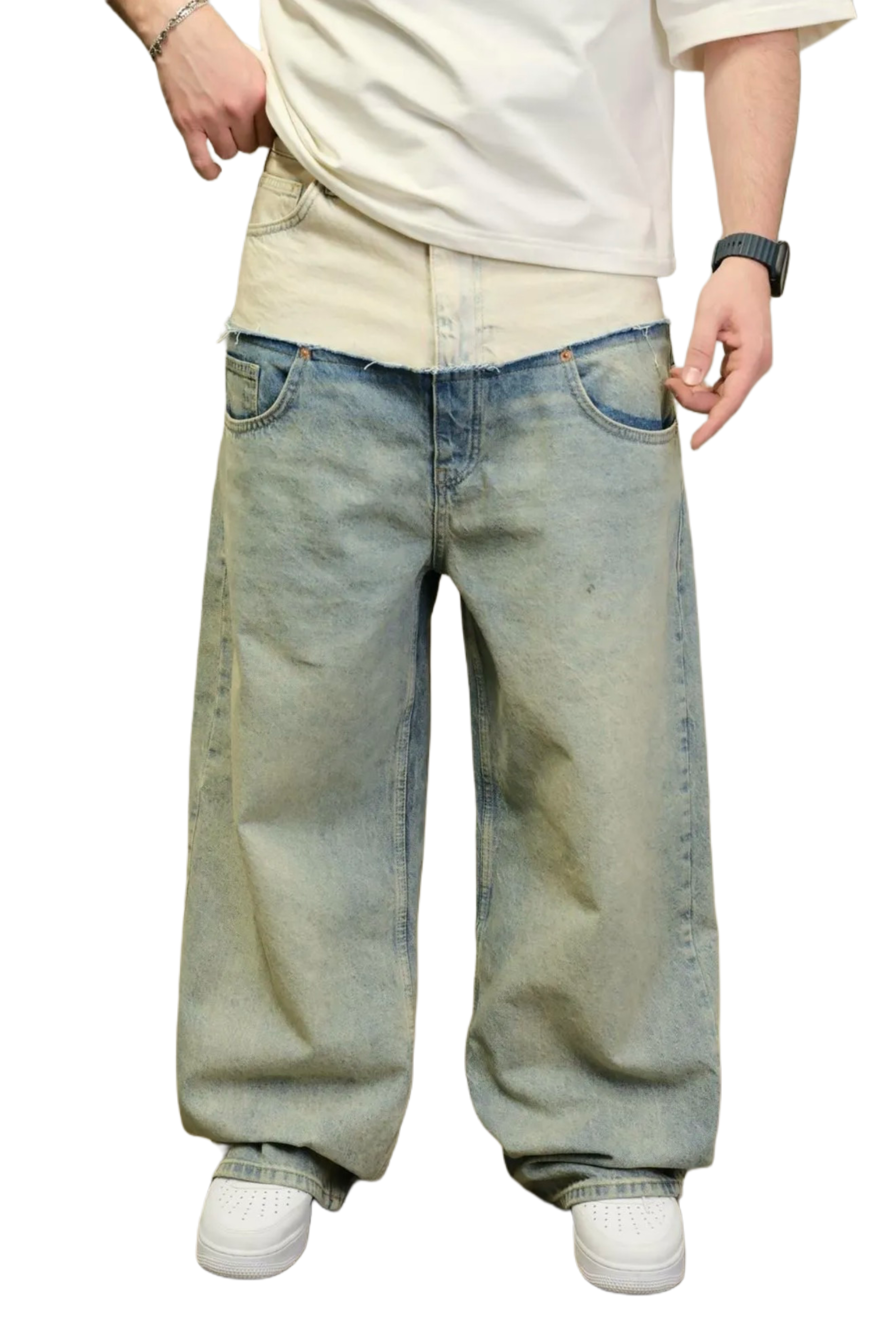 Double Jeans Bleu et Blanc de Riches Paris