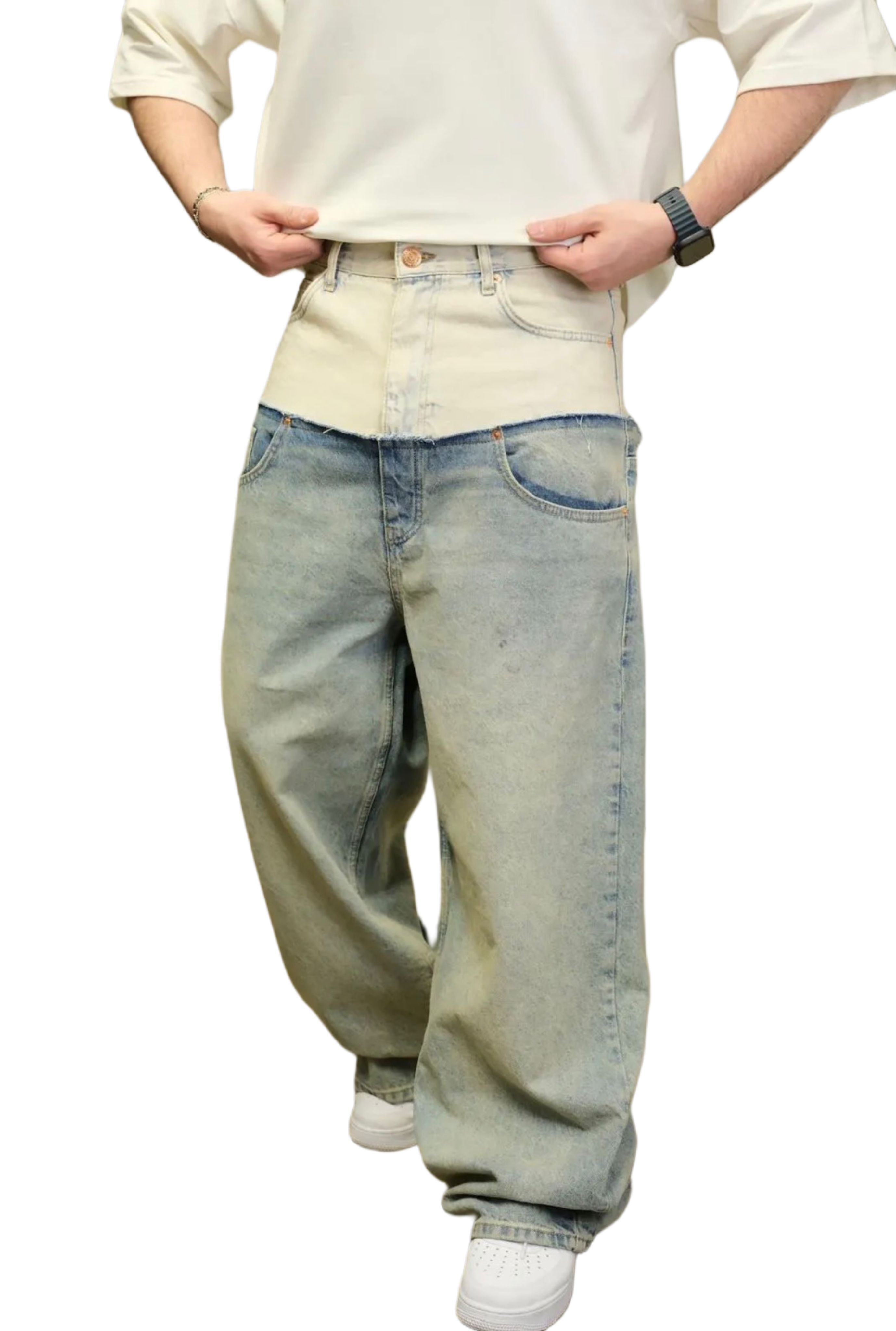 Double Jeans Bleu et Blanc de Riches Paris