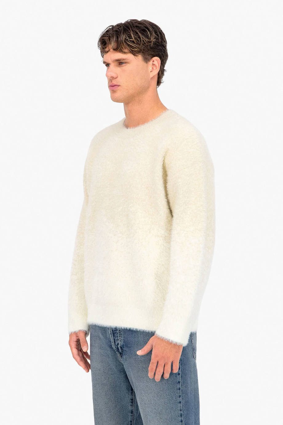 Fluffy Knit Pullover Grey Beige