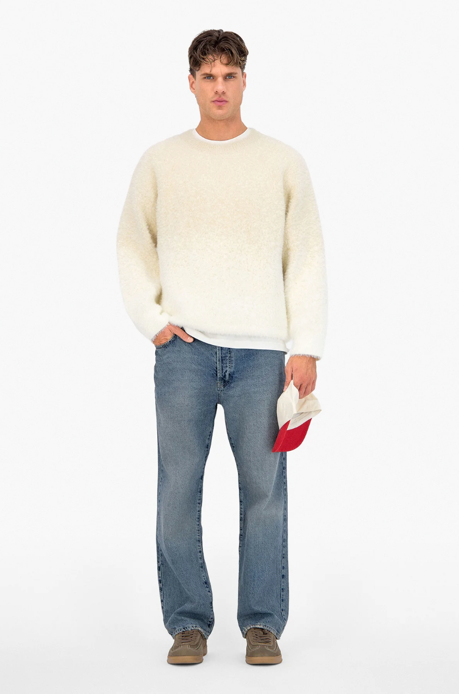 Fluffy Knit Pullover Grey Beige