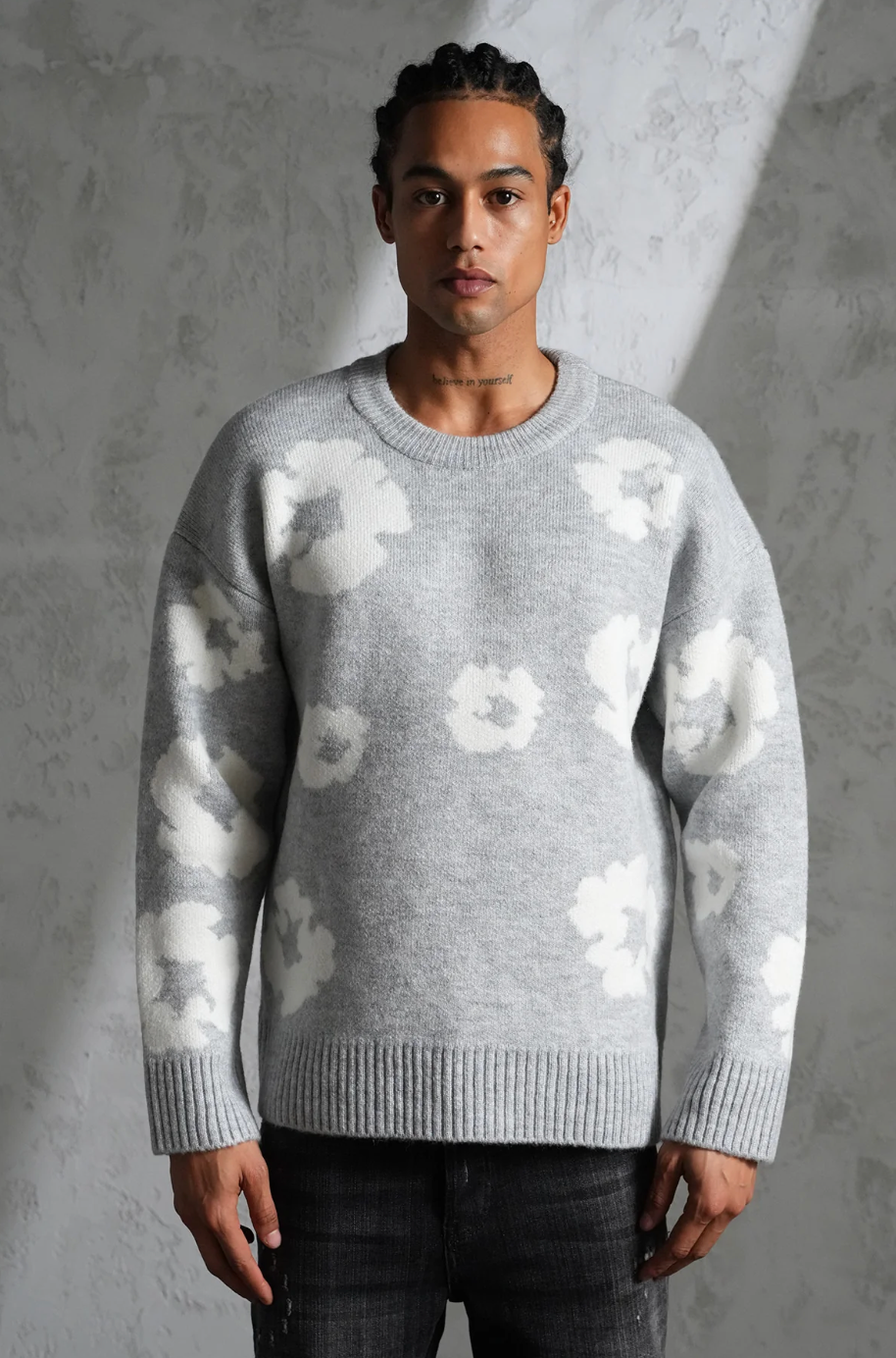 Pull Fleur Gris