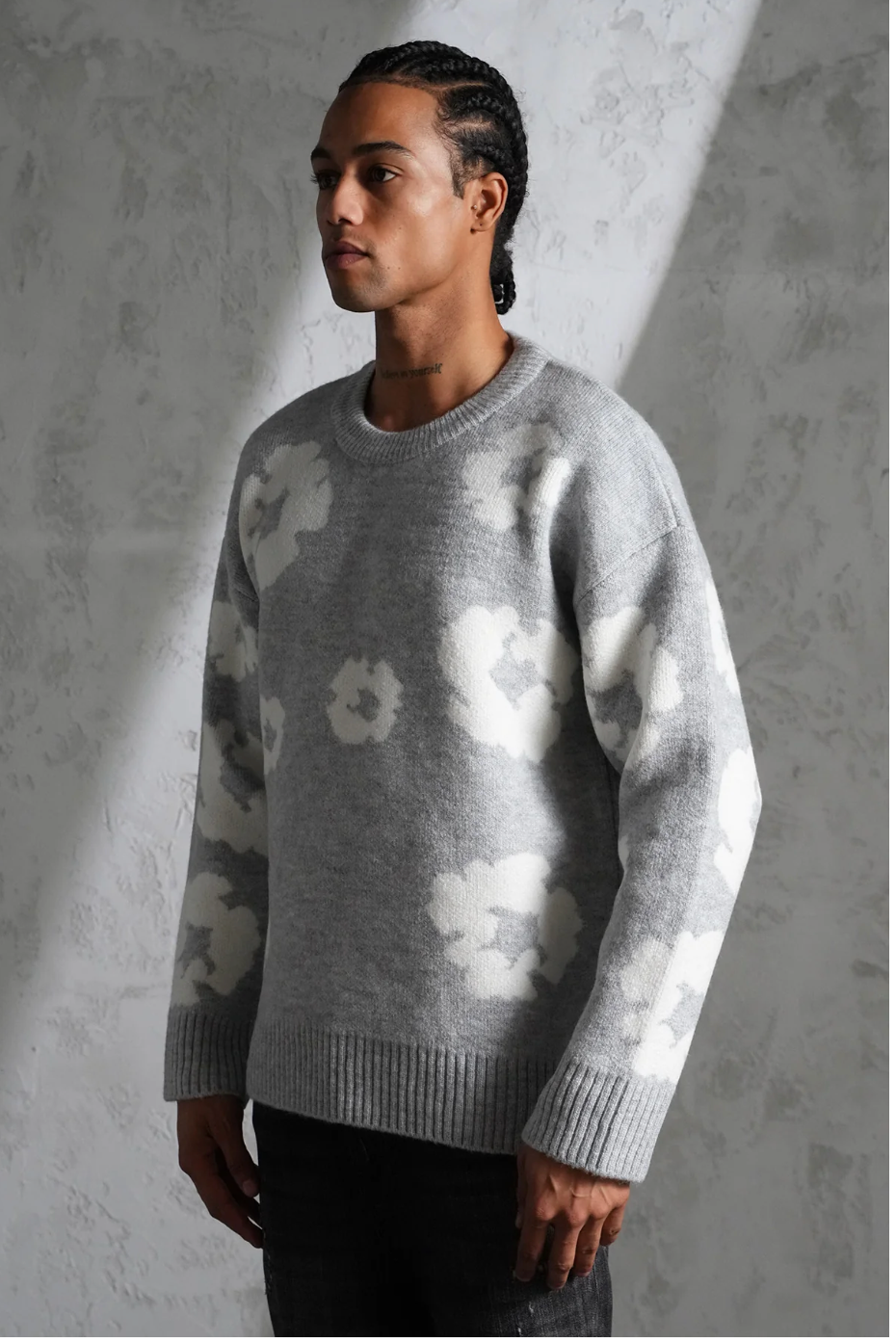 Pull Fleur Gris