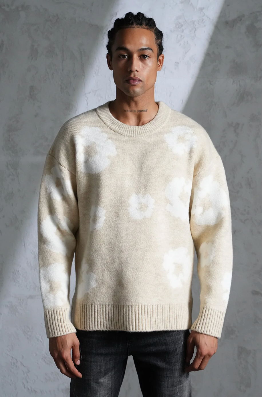 Pull Fleurs Beige