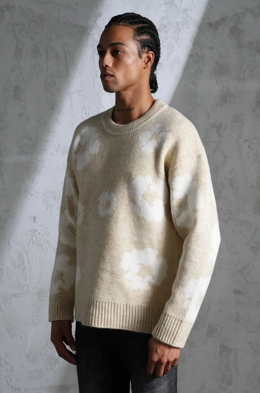 Pull Fleurs Beige