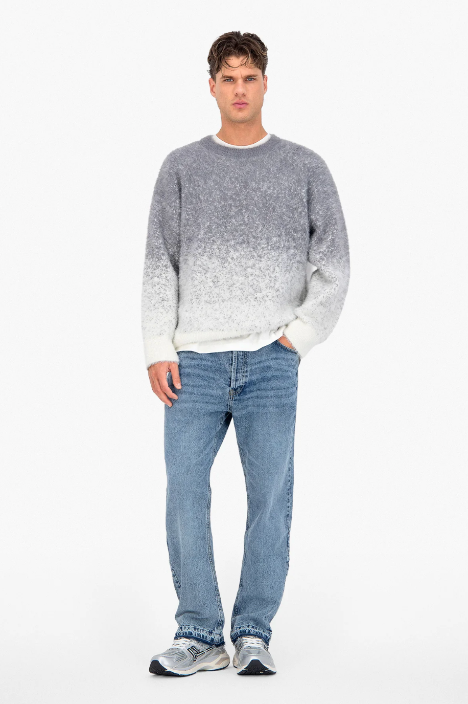 Fluffy Knit Pullover Grey