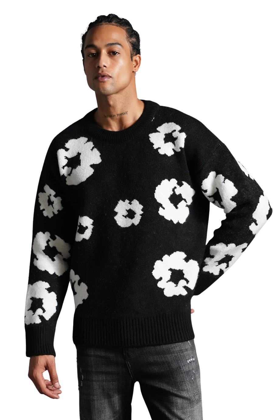 Pull Fleurs Noir