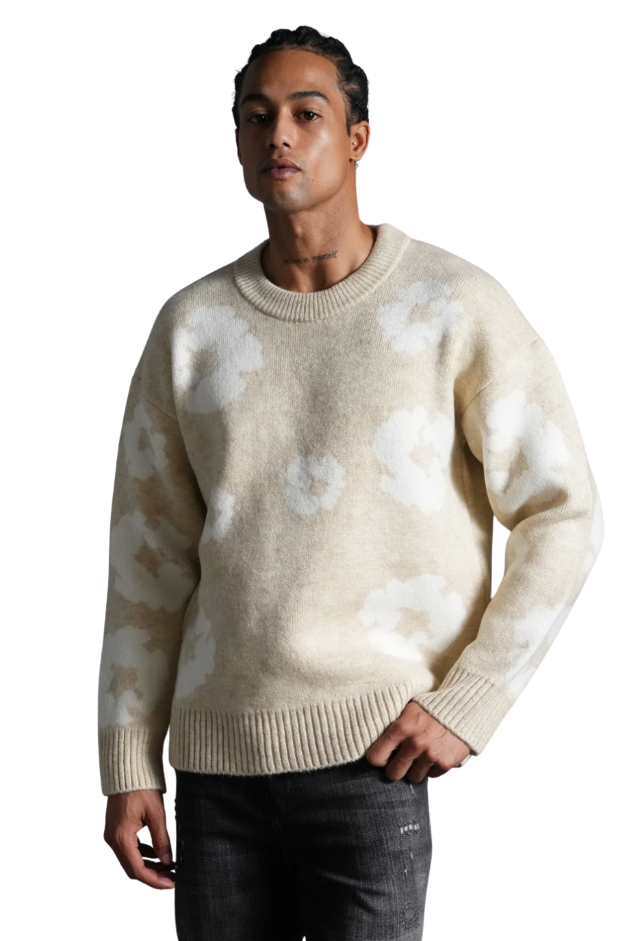 Pull Fleurs Beige
