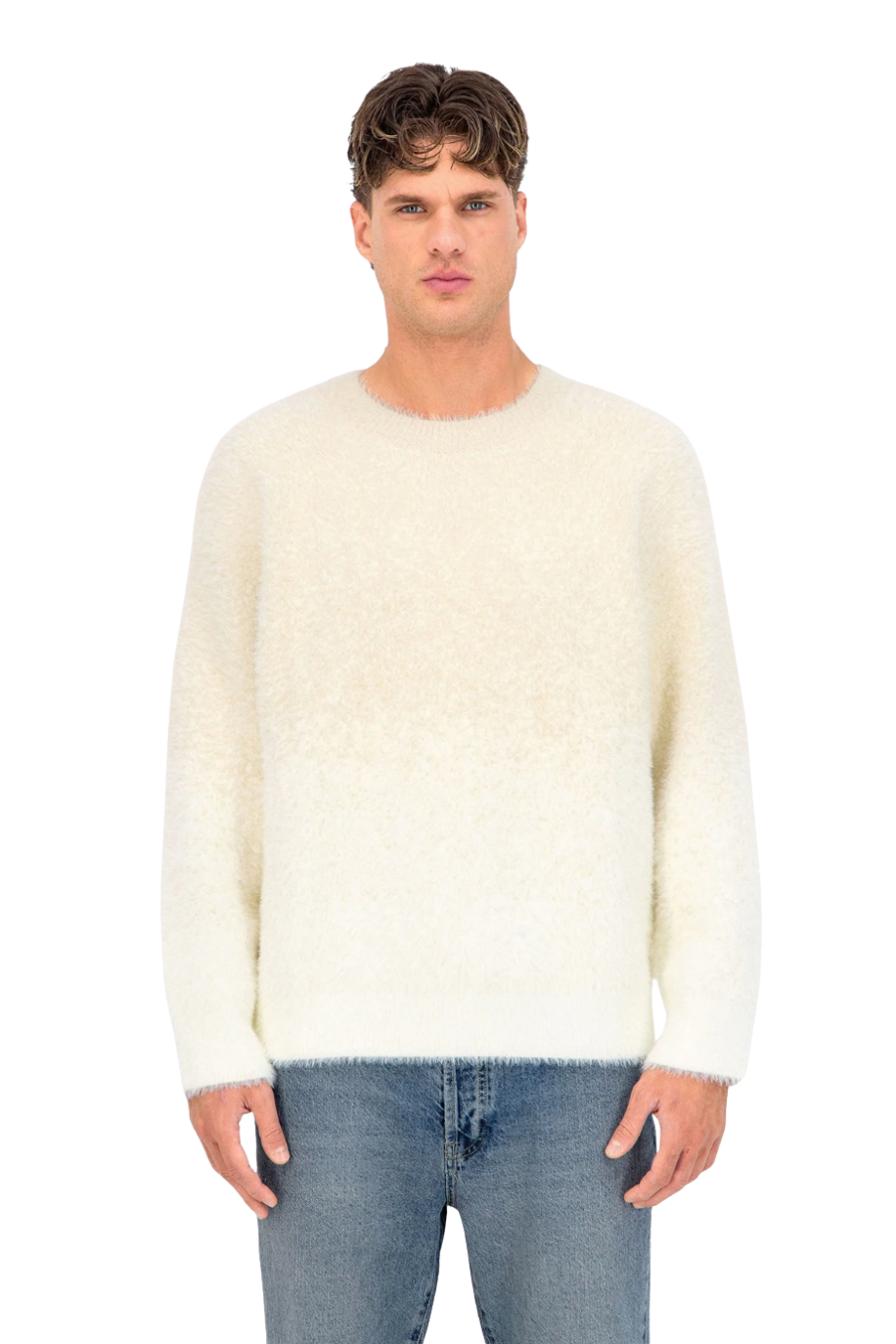 Fluffy Knit Pullover Grey Beige