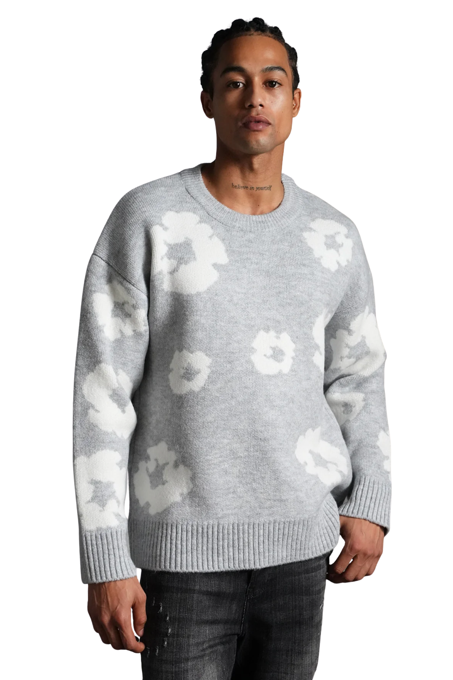 Pull Fleur Gris